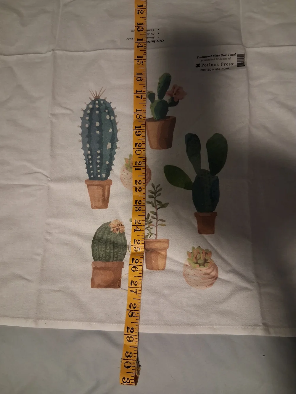 Botanical Cactus Print Flour Sack Towel - White Green & Terracotta